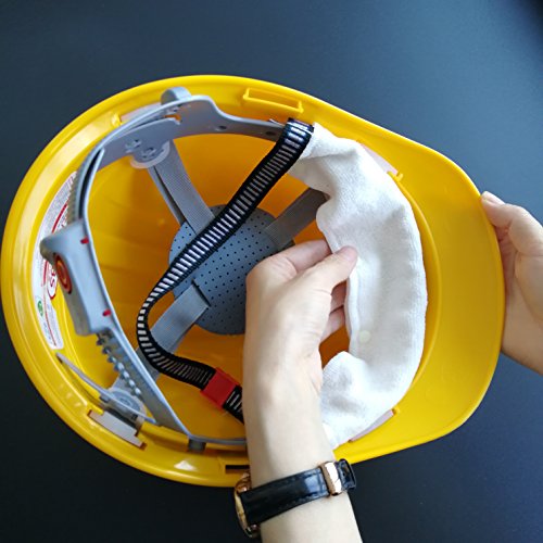 White Sweatband for Hardhat Washable Velvet Terry Cotton Hard Hat Liner NAEE snap on (6pcs) - color: White