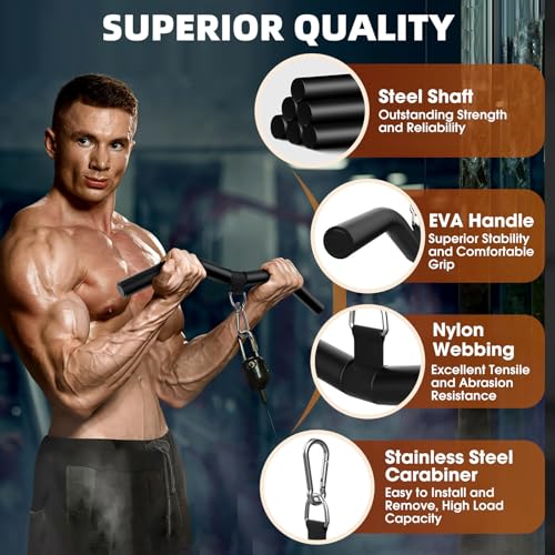LAT Pulldown Bar Attachments for Pulley Cable Machine, Single D-Handle Tricep Press Down Bar with Rubber Handle, D Handle Cable Accessories for Gym - color: Black-1pc (19in W-Bar)