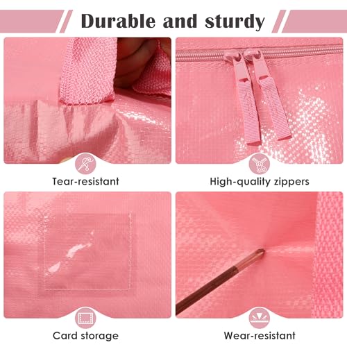 6 Pack Moving Bags with Full-Open Side Zipper, Extra Large 93L Heavy Duty Waterproof Foldable Storage Totes for College Dorm, Moving & Home Organization Pink - color: Pink, size: 6 Pack