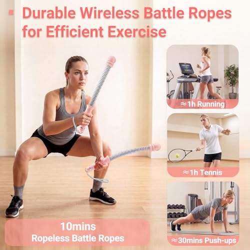Adjustable Ropeless Battle Ropes for Home Gym-Cordless Training Rope Fitness Equipment for Men & Women,Portable Arm Exerciser Rope for Strength Building, HIIT and Low-Impact Aerobic Training (Pink) - color: Pink