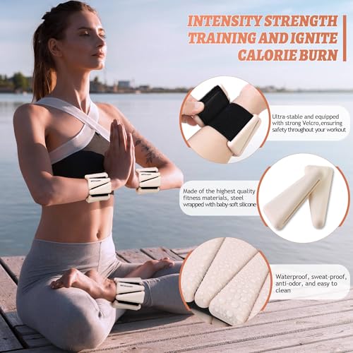 BECOJADDE Ankle Weights for Women Wrist Weights Set of 2 (1 lb/2 lb Each) Adjustable Arm Leg Weight for Womens Men Suitable for Walking Swimming Running Pilates Yoga Gym - color: Cream Beige, size: 2lb Pair (1lb Each)