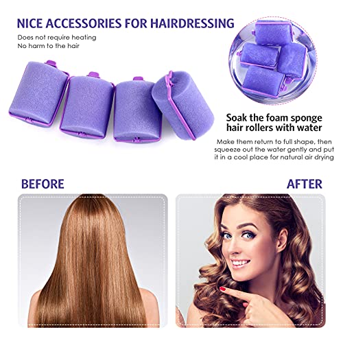 Syhood 12 Pcs Jumbo Foam Sponge Hair Rollers 1.89 Inch Soft Sleeping Curlers Flexible Large Foam Rollers and Rat Tail Comb for Hair Styling(Purple) - color: Purple
