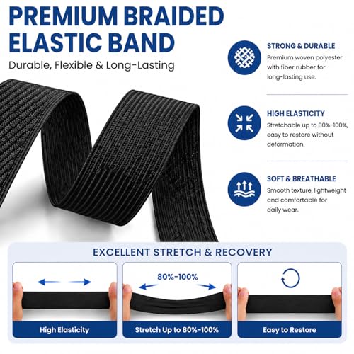 Lydia's Deal Elastic Bands for Sewing Wide 1 Inch x 12 Yards,High Elasticity Knit Elastic Spool Elastic Straps for Wig -Black - color: Black, size: 1 Inch * 12 Yards