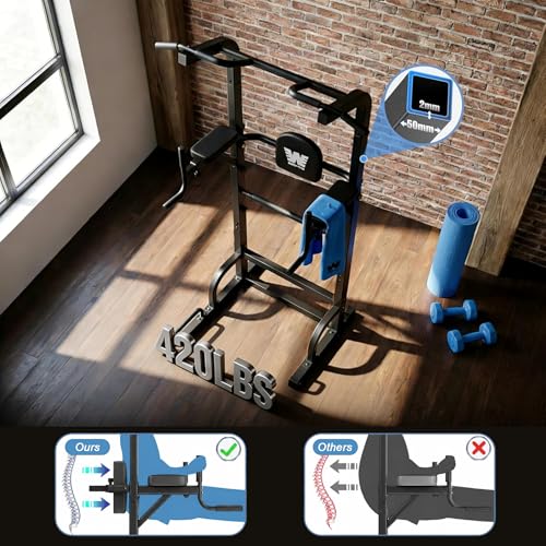 BARWING Pull Up Bar Station, Power Tower, Dip Station with 3D Backrest, Multi-Function Strength Training Stand Rack, Adjustable Height Dip Bar for Home Gym Workout Stand Fitness Exercise Equipment - color: P007C-B