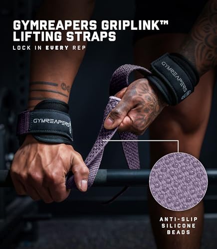 Gymreapers GripLink Lifting Straps – Heavy Duty D-Ring Weight Lifting Wrist Straps with Anti-Slip Silicone Grip Beads, Adjustable Support for Deadlifts, Powerlifting, Cable Machines & Gym Training - color: Lilac