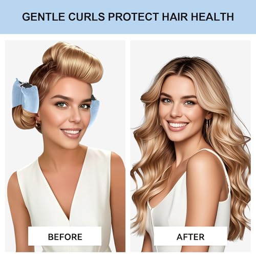 Heatless Curls Overnight Hair Care Set - Jumbo Velvet Hair Curlers | No Heat Hair Rollers for Women, Comfortable Sleep-In Hair Rollers with Satin Scarf, No Heat Damage Curling Rods for All Hair - color: Blue-6PCS