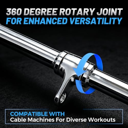 47” Chrome Steel Rotating Tricep Bar, 500LB | Eye-shape bar with 25mm knurled rotating handles, 2-inch Olympic plate fit, and cable machine compatibility