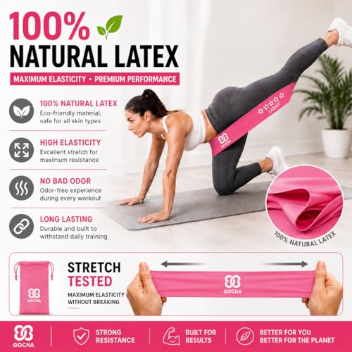 GOCHA Resistance Bands Set of 5 for Exercise & Fitness – Loop Resistance Bands with Carry Bag, Natural Latex Workout Bands for Strength Training, Physical Therapy, Yoga, Pilates, Home Gym (5-40 lbs) - color: Pink Set