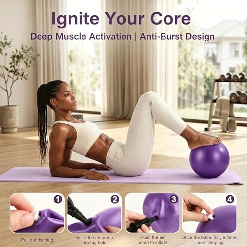 Pilates Kit, Home Pilates Equipment Set with Pilates Ring, Pilates Ball and 5 Resistance Bands, Core Strength Training Workout Kit for Flexibility & Muscle Toning - color: purple