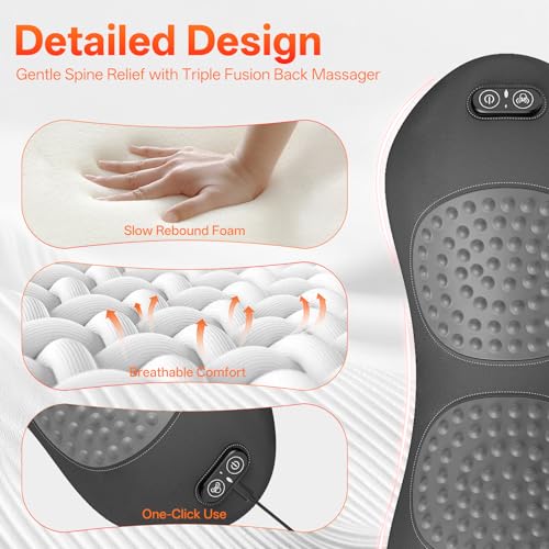 Triple Fusion Back Massager with Heat, Vibration & Air Traction, 3-in-1 Electric Lumbar Support Pillow for Lower Back Pain Relief, Spinal Decompression Device for Bed, Office Chair, Couch and Recliner - color: Gray