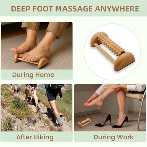 3Pcs Wooden Massage Tools, Massage Roller, Foot Roller for Plantar Fasciitis Relief, Roller for Muscles Deep Tissue Massage, Lymphatic Drainage Massager