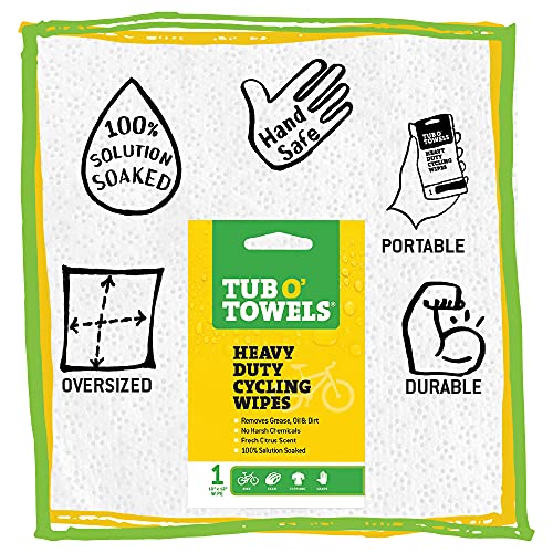 Tub O' Towels Heavy Duty Cycling Wipes, Individually Wrapped Cleaning Wipes for Biking and Cycling, 12-Pack