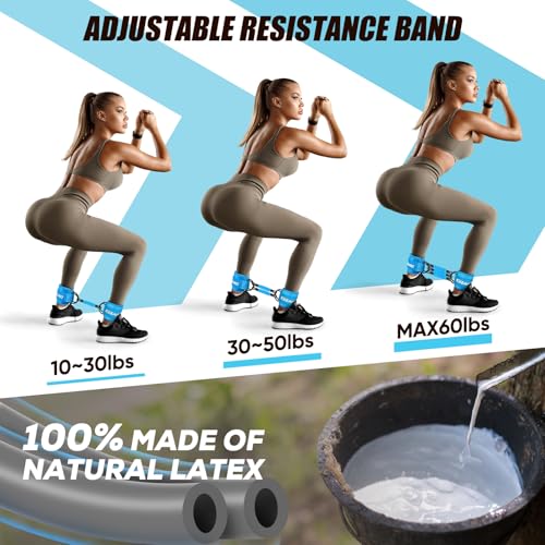 KUZARO Ankle Resistance Bands with Cuffs, Ankle Weights Bands for Working Out, Women Leg and Glutes Workout Equipment, Exercise Bands for Kickbacks, Butt and Booty Trainer, Home Gym Fitness Equipment - color: Blue