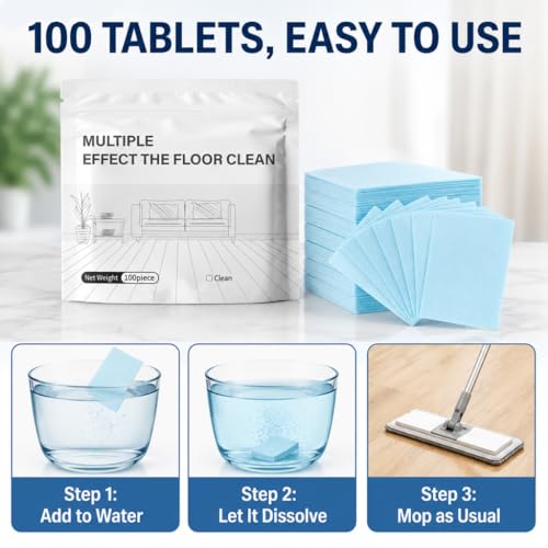 Multi Surface Floor Cleaning Tablets, 100 Piece Floor Cleaning Tablets Multi Surface Cleaner, Multiple Effect the Floors Clean, Concentrated Cleaner for Hardwood, Tile, Laminate and More (1 Pack)