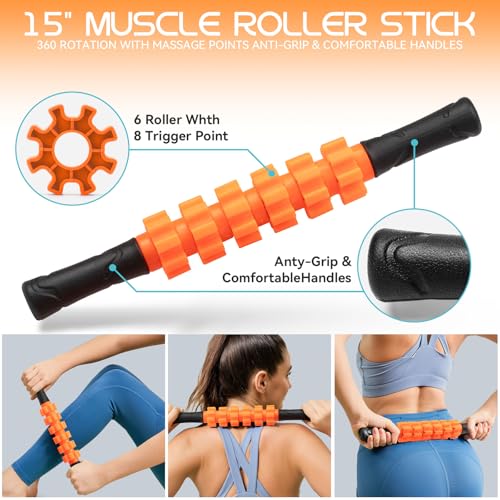 Krightlink 5-in-1 18" Foam Roller Set for Deep Muscle Massage | Foam Roller Back Roller for Fitness Relieves Muscle Pain Myofascial Trigger Point Release Pilates, Yoga (Orange) - color: Orange-18"(5 in 1)