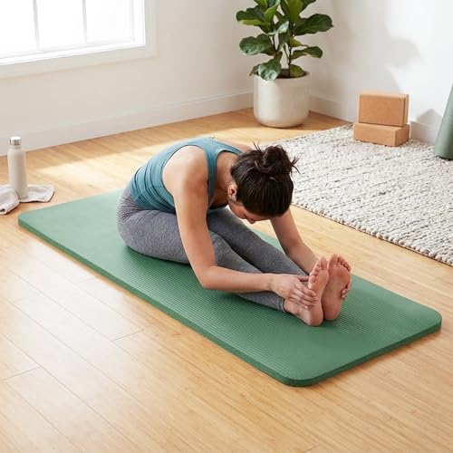 BalanceFrom Yoga Mat, 1-Inch Extra Thick High Density Exercise Mat, Anti-Tear Exercise Yoga Mat with Carrying Strap, Suitable for Various Yoga Exercises, Multiple Colors - color: Green Jasper