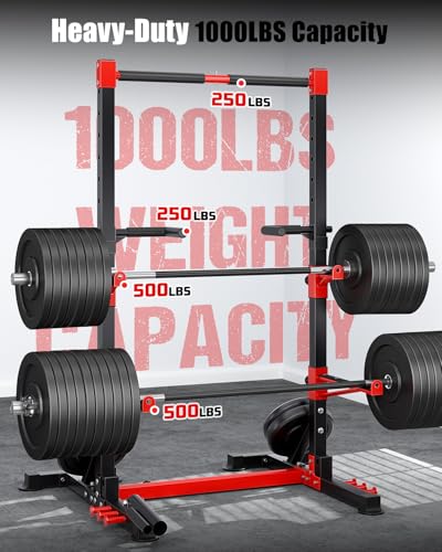 YOLEO Smith Machine & Squat Rack Combo, Multi-Functional Power Racks with Adjustable Width & Pull-Up Bar, Cable Crossover Power Cage, Independent Dual-Pulley System for Home Gym Garage Basement - style: Squat Rack Combo（Extended Squat Rack + 880LB Weight
