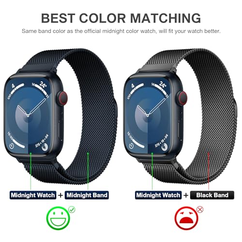 Stainless Steel Milanese Loop Compatible with Apple Watch Bands 46mm 44mm 45mm 49mm men and women, Magnetic Clasp Replacement for iWatch Ultra Series 11 10 9 8 7 SE 6 5 4 3 2 1 - color: A-Midnight, size: 44/45/46/49mm
