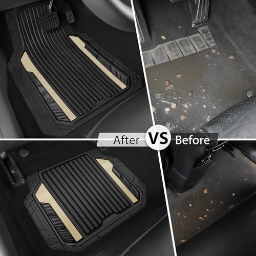 CAR PASS Heavy Duty Rubber Car Mats Metallic, Aluminum Film All Weather Floor Mats Waterproof Universal Trim to Fit for SUV Sedan Van 4 Piece Deep Dish Two-Tone Sporty Black Golden Chrome - color: Black and Golden