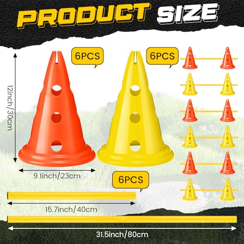 Dog Agility Hurdle Cone Set Dog Agility Course Backyard Set with Height Adjustable Include 12 Cones 6 Rods Training Equipment for Pet Obstacle Course Outdoor Games(Yellow, Yellow) - color: Yellow, Yellow