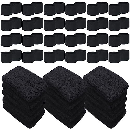 Lounsweer Wrist Sweatbands Bulk for Kids Adult Teams Sweat Bands Sports Wristband Athletic Neon Sweatbands for Football Basketball Tennis Running Gym Party Gifts - color: Black