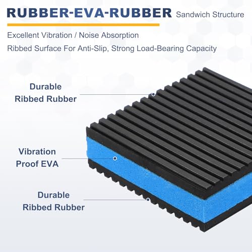 HARFINGTON 4Pcs Rubber Anti-Vibration Pads 3" x 3" x 7/8" Heavy Duty EVA Vibration Isolation Mats for HVAC Washers Compressors Treadmills Air Conditioner - size: 3"