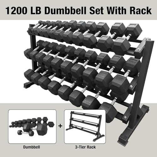 550 lbs 1200lbs 2100 lbs Dumbbells Weight Set, Hex Dumbbell Sets, Gyms Weights Dumbbells Sets, Weight Set for Home Gym, Strength Training, Fitness Center Equipment - color: 1200lbs Dumbbells W/ 3-tier Rack