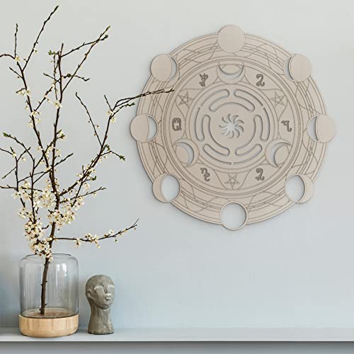 Fourth Level MFG 12" Hecate's Wheel, Ancient Greek Wood Wall Art, Moon Goddess Symbol, Wiccan Home Decoration for Yoga and Meditation, Good Spiritual Energy Altar Decor, Chakra Crystal Grid
