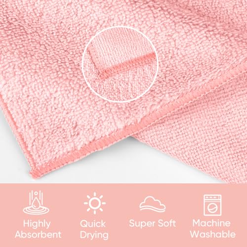 HOMEXCEL Microfiber Washcloths 12 Pack, Highly Absorbent and Soft Face Towel, Multi-Purpose Wash Cloths for Bathroom, Gym, Hotel, Spa and Kitchen, Multicolor 12x12 Inch, Pink - color: Pink