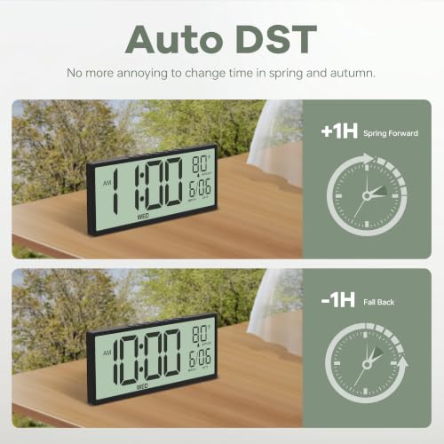 JALL Large Digital Wall Clock Battery Operated, Wall Clock with Big Numbers LCD Display, Digital Clock with Date Day Temperature, Alarm, Auto DST, Clocks for Office, Gym, Bedroom, Elderly- Black - color: Black, size: 14.5 inches