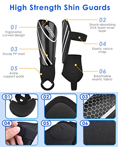 BROTOU Shin Guards Soccer Youth, Soccer Shin Guards for Kids 3-15, Light Weight Adjustable Straps Shin Pads Protection Equipment with Ankle and Leg Calf Protection - color: BLACK, size: Small