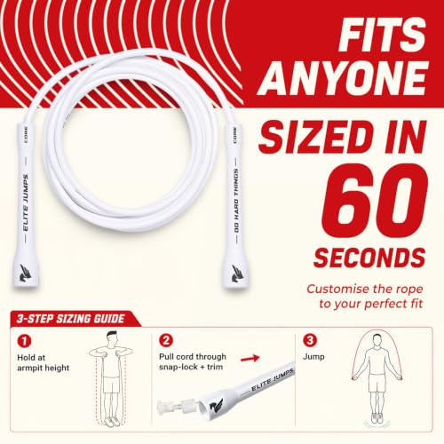 Elite Jumps 6mm PVC Jump Rope, Adjustable Skipping Rope | Non-kinking PVC cord. Unbreakable handles. Smooth rotation. For cardio and boxing. - color: White Handles - 5" Handle