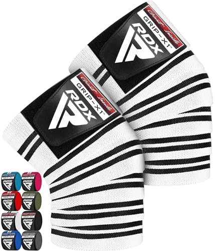 RDX Knee Wraps for Weightlifting, 78” Elasticated Straps Power Lifting Leg Press Support Gym Fitness Squats Workout Men Women - color: White