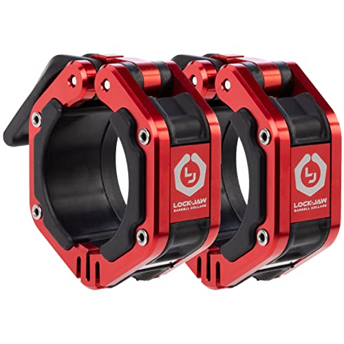 Lock-Jaw Flex Barbell Collars Olympic Barbell Clamps w/Magnet 2 Pcs – Heavy Duty Bar Clamps for 2” & 50mm Olympic Bars – Secure Weight Bar Clamps for Strength Training & Home Gym Accessories - color: Red