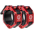 Lock-Jaw Flex Barbell Collars Olympic Barbell Clamps w/Magnet 2 Pcs – Heavy Duty Bar Clamps for 2” & 50mm Olympic Bars – Secure Weight Bar Clamps for Strength Training & Home Gym Accessories - color: Red