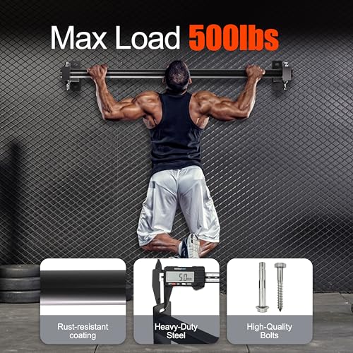 Wall Mount Pull Up Bar, Heavy Duty Steel PullUp Bar Fits 16", 24" & 32" Wood Studs, for Home Gym Garage Basement Strength Training Chin Up Bar with Round Anchors