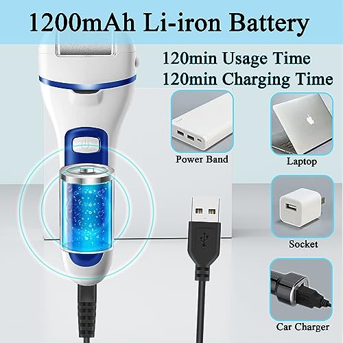 Callus Remover for Feet, 13-in-1 Professional Pedicure Tools Foot Care Kit, Foot Scrubber Electric Feet File Pedi for Hard Cracked Dry Dead Skin, 3 Rollers, 2 Speed, Battery Display (White&Blue) - style: White&Blue