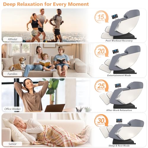 2026 Massage Chair Full Body, Zero Gravity Massage Recliner with Air Pressure, 10 Fixed Massage Rollers, Heating, Foot Roller, Bluetooth Speaker, for Home Office Men Women-Grey