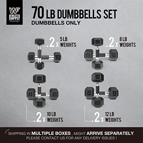 WF Athletic Supply Rubber Encased Hex Dumbbells with Rubber Grip Contoured Handle for Muscle Toning, Strength Building & Full Body Workout - color: p. 5LB, 8LB, 10LB and 12LB Pair (Totally 70LB)