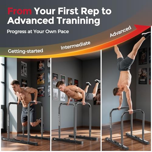 Sportsroyals Adjustable Dip Bar Station, Heavy Duty Parallette & Parallel Bars, 400LBS Stable Dip Stands for Home Gym, Calisthenics & Upper Body Workout Equipment - color: black