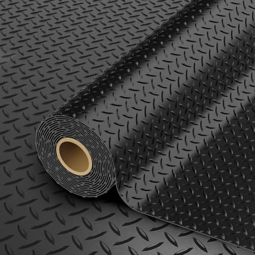 StellarStar 8x20 FT Garage Floor Mat, 2.8mm Thickened PVC Flooring Roll for Under Car, 160 SQFT Diamond Plate Black Garage Mats for Garage, Warehouse, Basement, Factory, Trailer (Include Tapes) - color: Black, size: 8x20 FT