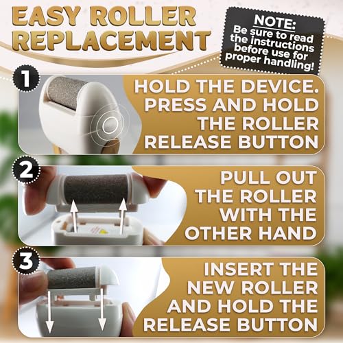 Electric Callus Remover for Feet – Electric Foot Filer with 3 Replacement Rollers & 360° Rotating Head – Hard Skin Remover for Feet with Ergonomic Handle for Easy Grip & Control in Home Pedicure - color: Gold Callus Remover
