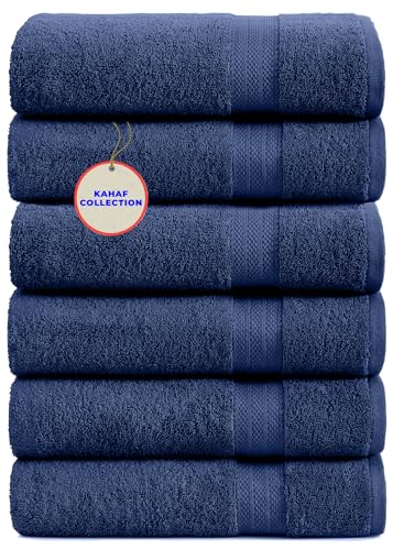 KAHAF COLLECTION 100% Cotton Bath Towels, Navy 24x48 Pack of 6 Towels, Quick Dry, Highly Absorbent, Soft Feel Towel, Gym, Spa, Bathroom, Shower, Pool, Luxury Soft Towels (24x48-6 Pack, Navy) - color: Navy, size: 24x48 - 6 Pack