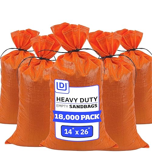 DURASACK Heavy Duty Sandbags with Ties, 14x26, Empty, Orange, 18000 Count | Woven Polypropylene Sandbags for Flood Control with 1600 Hours of UV Protection, 50 lbs Capacity - color: Orange, size: 18,000 Sandbags