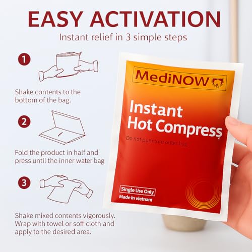 MediNOW Instant Hot Pack 6” x 6” [36 Pack] Disposable, Heat Packs for Pain Relief, Sore Muscles, Cramps, Muscle Spasms – Travel Hot Compress for Sports, First Aid - size: 6 x 6