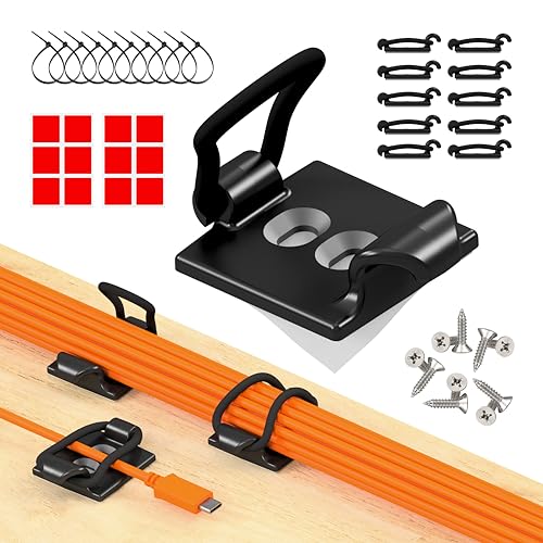 [Made in the UK] 10-Pack Adjustable Elastic Adhesive Cable Clips, Wire Management Holder, Cord Organizer for Home Office, Under Desk, Behind TV, Phone Charger, Laptop, PC, HDMI, USB (Black) - color: Black 10-pack