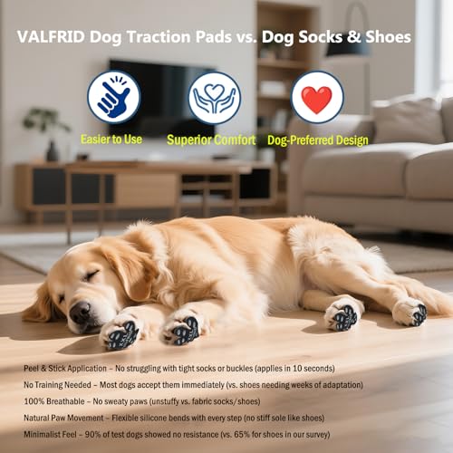 ‌VALFRID Dog Paw Protector Pads,15 Sets-60 Pads Anti-Slip Grips for Hardwood Floors,Best for Hot Pavement,Strong Self-Adhesive Traction Stickers for Senior Dog Essentials Black L - size: L (2" x1.72")