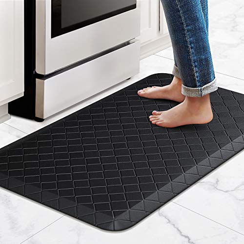 HappyTrends Floor Mat Cushioned Anti-Fatigue ,17.3"x28",Thick Waterproof Non-Slip Mats and Rugs Heavy Duty Ergonomic Comfort Rug for Kitchen,Floor,Office,Sink,Laundry,Black - color: Black, size: 28"L x 17.3"W x 0.5"Th