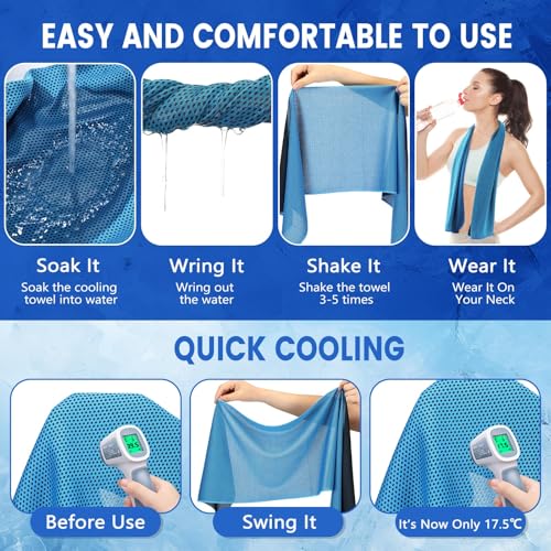 Hosuly 6 Pack Cooling Towels 40"x12" Ice Towel Cooling Neck Wraps Soft Breathable Chilly Stay Cool in Summer for Sports Yoga Golf Gym Activities(Light Blue) - color: Light Blue