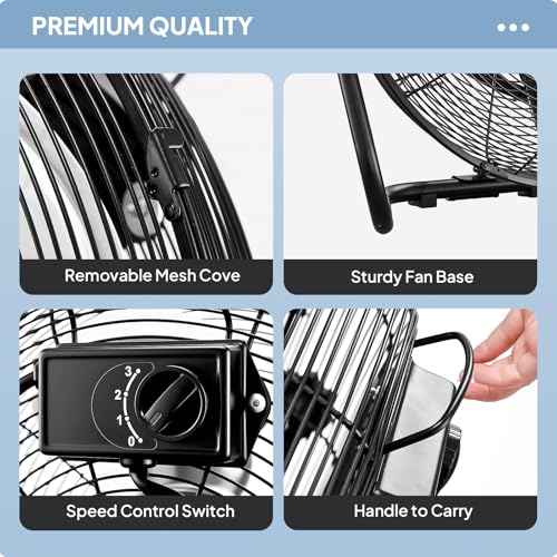 ROVSUN 16" High Velocity Floor Fan with Wall-Mounting System, 3-Speed Heavy Duty Metal Industrial Fan with Adjustable Tilt, Wall Mount Fan Cooling for Commercial, Garage, Workshop, Greenhouse and Gym - size: 16''